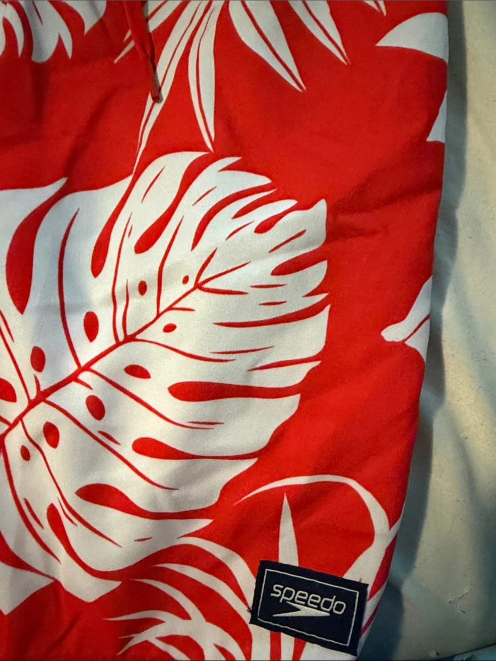 Speedo Red and White Tropical Leaf Swim Shorts